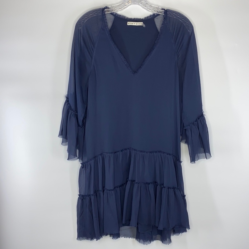 Alice & Olivia Navy Blue Zoey Ruffle Tunic Dress Size Small